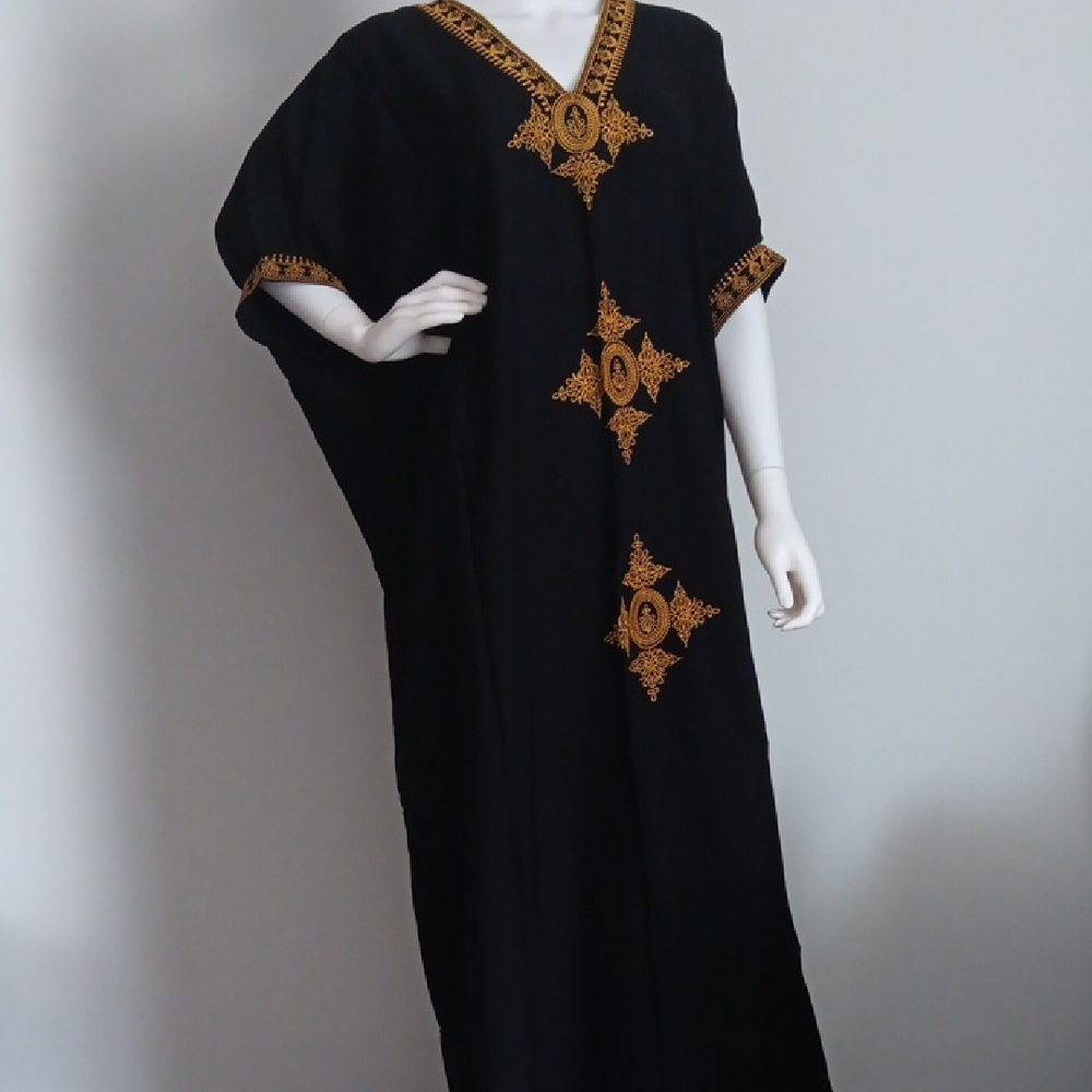 Black and Tan Asymmetrical Embellished Resort Coverup
